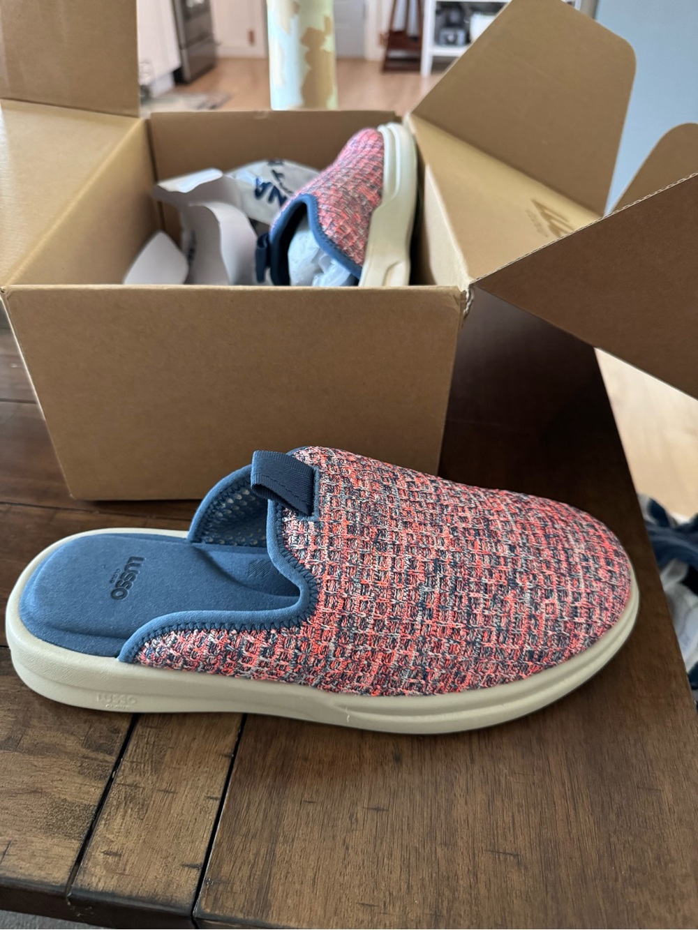 Ugg Men’s Slip-On Knit Loafer in Coral and Navy